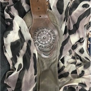 $300 High-end Leather belt in Gray, Brown & Silver Hardware